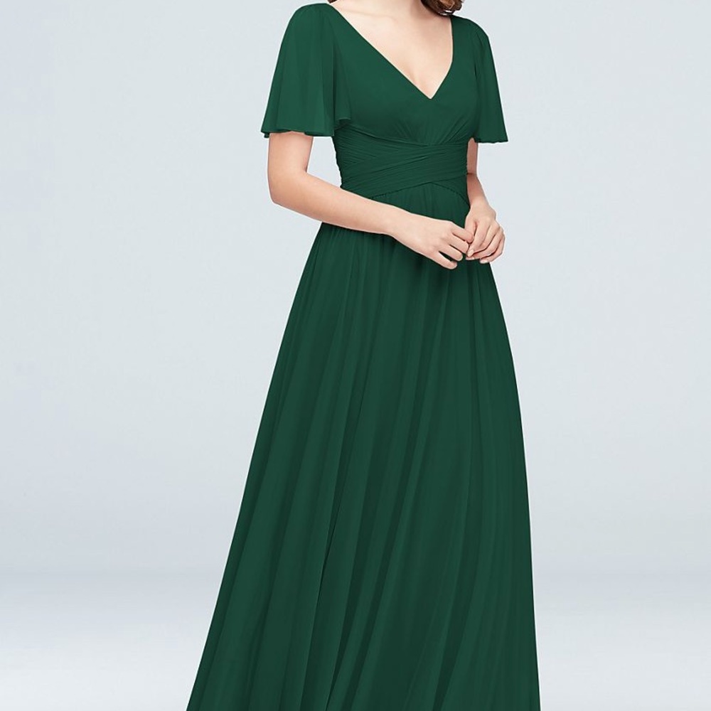 Green Flutter Sleeve Crisscross Bridesmaid Dress